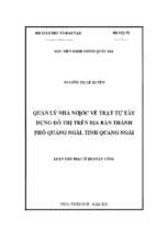 Quản lý nhà nước về trật tự xây dựng đô thị trên địa bàn thành phố quảng ngãi, tỉnh quảng ngãi