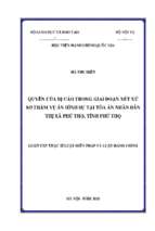 Quyền của bị cáo trong giai đoạn xét xử sở thẩm vụ án hình sự tại tòa án nhân dân thị xã phú thọ, tỉnh phú thọ