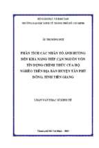 Phân tích các nhân tố ảnh hưởng đên khả năng tiếp cận nguồn vốn tín dụng chính thức của hộ nghèo trên địa bàn huyện tân phú đông, tỉnh tiền giang