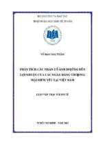 Phân tích các nhân tố ảnh hưởng đến lợi nhuận của các ngân hàng thương mại niêm yết tại việt nam