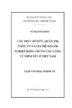 Cấu trúc sở hữu, quản trị công ty và giá trị doanh nghiệp bằng chứng các công ty niêm yết ở việt nam