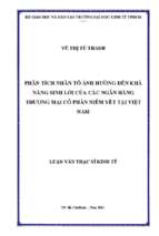 Phân tích nhân tố ảnh hưởng đến khả năng sinh lời của các ngân hàng thương mại cổ phần niêm yết tại việt nam