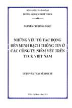 Những yếu tố tác động đến minh bạch thông tin ở các công ty niêm yết trên thị trường chứng khoán việt nam