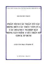 Phân tích các nhân tố tác động đến cấu trúc vốn của các doanh nghiệp bất động sản niêm yết trên sở gdck tp.hcm