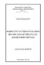 Nghiên cứu các nhân tố tác động đến việc nắm giữ tiền của các doanh nghiệp việt nam