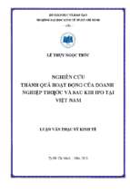 Nghiên cứu thành quả hoạt động của doanh nghiệp trước và sau khi ipo tại việt nam