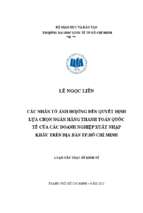 Các nhân tố ảnh hưởng đến quyết định lựa chọn ngân hàng thanh toán quốc tế của các doanh nghiệp xuất khẩu trên địa bàn tp.hcm
