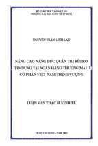 Nâng cao năng lực quản trị rủi ro tín dụng tại ngân hàng thương mại cổ phần việt nam thịnh vượng