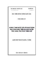 Quản lý nhà nước đối với hoạt động đạo công giáo trên địa bàn huyện phú vang, tỉnh thừa thiên huế