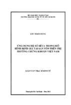 ứng dụng hệ số bêta trong mô hình định giá tài sản vốn trên thị trường chứng khoán việt nam