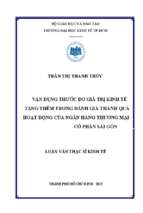 Vận dụng thước đo giá trị kinh tế tăng thêm trong đánh giá thành quả hoạt động của ngân hàng thương mại cổ phần sài gòn