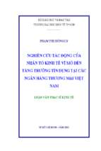 Nghiên cứu tác động của nhân tố kinh tế vĩ mô đến tăng trưởng kinh tế vĩ mô đến tăng trưởng tín dụng tại các ngân hàng thương mại việt nam