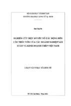 Nghiên cứu một số yếu tố tác động đến cấu trúc vốn của các doanh nghiệp sản xuất và kinh doanh thép việt nam