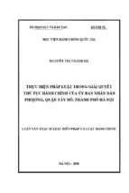 Thực hiện pháp luật trong giải quyết thủ tục hành chính của ubnd phường, quận tây hồ thành phố hà nội