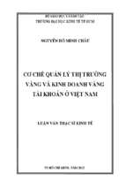 Cơ chế quản lý thị trường vàng và kinh doanh vàng ở việt nam