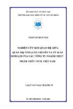 Nghiên cứu mối quan hệ giữa quản trị vốn luân chuyển và tỷ suất sinh lợi của các công ty ngành thực phẩm trên ttck việt nam