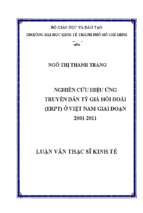 Nghiên cứu hiệu ứng truyền dẫn của tỷ giá hối đoái (erpt) ở việt nam giai đoạn 2001 2011