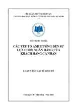 Các yếu tố ảnh hưởng đến sự lựa chọn ngân hàng của khách hàng cá nhân