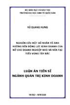 Nghiên cứu một số nhân tố ảnh hưởng đến động lực kinh doanh của nữ chủ doanh nghiệp nhỏ và vừa tại tiểu vùng tây bắc