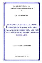 Nghiên cứu cấu trúc tài chính ảnh hưởng đến nợ vay ngân hàng của các doanh nghiệp niêm yết trên sở giao dịch chứng khoán thành phố hồ chí minh