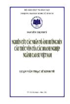 Nghiên cứu các nhân tố ảnh hưởng đến cấu trúc vốn của các doanh nghiệp ngành cao su việt nam