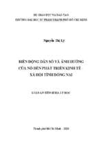 Biến động dân số và ảnh hưởng của nó đến phát triển kinh tế   xã hội tỉnh đồng nai