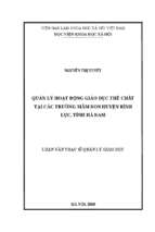 Quản lý hoạt động giáo dục thể chất tại các trường mầm non huyện bình lục tỉnh hà nam