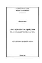 Chất lượng vốn đầu tư trực tiếp nước ngoài (fdi) vào tỉnh bắc ninh   