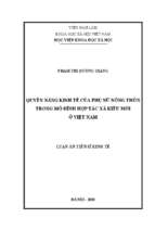 Quyền năng kinh tế của phụ nữ nông thôn trong mô hình hợp tác xã kiểu mới ở việt nam