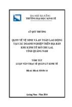 Qlnn về vệ sinh và an toàn lao động tại các doanh nghiệp trên địa bàn khu kinh tế mở chu lai, tỉnh quảng nam