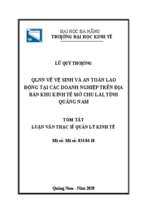 Qlnn về vệ sinh và an toàn lao động tại các doanh nghiệp trên địa bàn khu kinh tế mở chu lai, tỉnh quảng nam