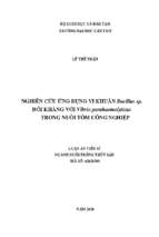 Nghiên cứu ứng dụng vi khuẩn bacillus sp. đối kháng với vibrio parahaemolyticus trong nuôi tôm công nghiệp