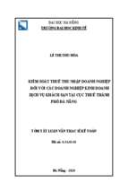 Kiểm soát thuế thu nhập doanh nghiệp đối với các doanh nghiệp kinh doanh lữ hành tại cục thuế thành phố đà nẵng