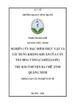 Nghiên cứu về đặc điểm thực vật và tác dụng kháng khuẩn của cây trà hoa vàng (camellia sp.) thu hái ở huyện ba chẽ, tỉnh quảng ninh