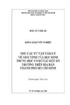 Nhu cầu tư vấn tâm lý về giới tính của học sinh trung học cơ sở tại một số trường trên địa bàn thành phố hồ chí minh​