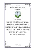 Nghiên cứu tổng hợp (e) 3 (4 amino 3,5 dimethylphenyl)  acrylonitril hydroclorid làm nguyên liệu tổng hợp thuốc điều trị hiv rilpivirin