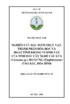 Nghiên cứu đặc điểm thực vật, thành phần hóa học và hoạt tính kháng vi sinh vật của tinh dầu cây nghệ cầu lửa ( curcuma sp.), họ gừng ( zingiberaceae) ở đà bắc, hòa bình