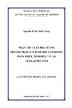 Nhận thức của phụ huynh trường mầm non tuổi thơ, thành phố phan thiết, tỉnh bình thuận về giáo dục sớm​