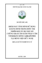 Khảo sát tình hình sử dụng kháng sinh trong điều trị nhiễm khuẩn do một số chủng gram âm giảm nhạy cảm với kháng sinh carbapenem tại bệnh viện hữu nghị