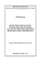 Quản lí hoạt động giáo dục kĩ năng sống cho học sinh ở các trường trung học phổ thông huyện mang thít, tỉnh vĩnh long​