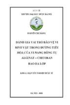 đánh giá vai trò bảo vệ vi sinh vật trong đường tiêu hóa của vi nang đông tụ alginat   chitosan bao đa lớp