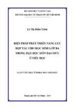 Biện pháp phát triển năng lực tự hợp tác cho học sinh lớp ba trong dạy học môn đạo đức ở tiểu học