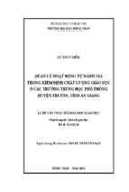 Quản lý hoạt động tự đánh giá trong kiểm định chất lượng giáo dục ở các trường trung học phổ thông huyện tri tôn, tỉnh an giang