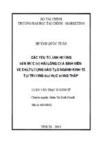 Các yếu tố ảnh hưởng đến mức độ hài lòng của sinh viên về chất lượng đào tạo ngành kinh tế tại trường đại học đồng tháp