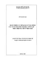 Hoàn thiện cơ chế quản lý tài chính các cơ sở giáo dục đại học công lập thực hiện tự chủ ở việt nam