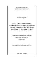 Quản lý hoạt động giáo dục truyền thống cách mạng đp cho học sinh trung học phổ thông thành phố cà mau tỉnh cà mau