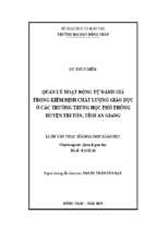 Quản lý hoạt động tự đánh giá trong kiểm định chất lượng giáo dục ở các trường trung học phổ thông huyện tri tôn, tỉnh an giang