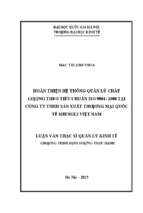 Hoàn thiện hệ thống quản lý chất lượng theo tiêu chuẩn iso 90012008 tại công ty tnhh sản xuất thương mại quốc tế shengly việt nam  