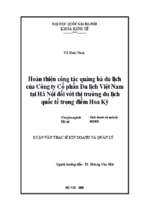 Hoàn thiện công tác quảng bá du lịch của công ty cổ phần du lịch việt nam tại hà nội đối với thị trường du lịch quốc tế trọng điểm hoa kỳ   