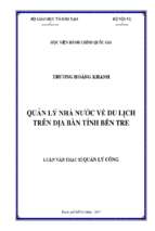 Quản lý nhà nước về du lịch trên địa bàn tỉnh bến tre